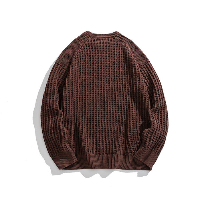 Men's Structured Waffle Knit Crew Neck Sweater with Raglan Sleeves Mune Fashion