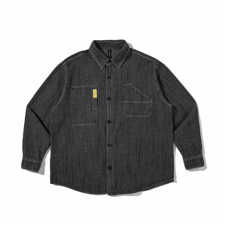 Unisex Boxy Denim Overshirt in Worker Look with Patch Pockets and Rounded Hem Mune Fashion