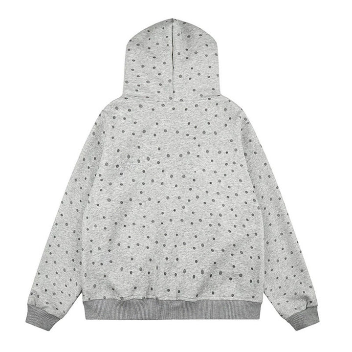 Women's Polka Dot Hooded Sweat Jacket with Faux Fur Trim, Full Zip and Kangaroo Pockets Mune Fashion