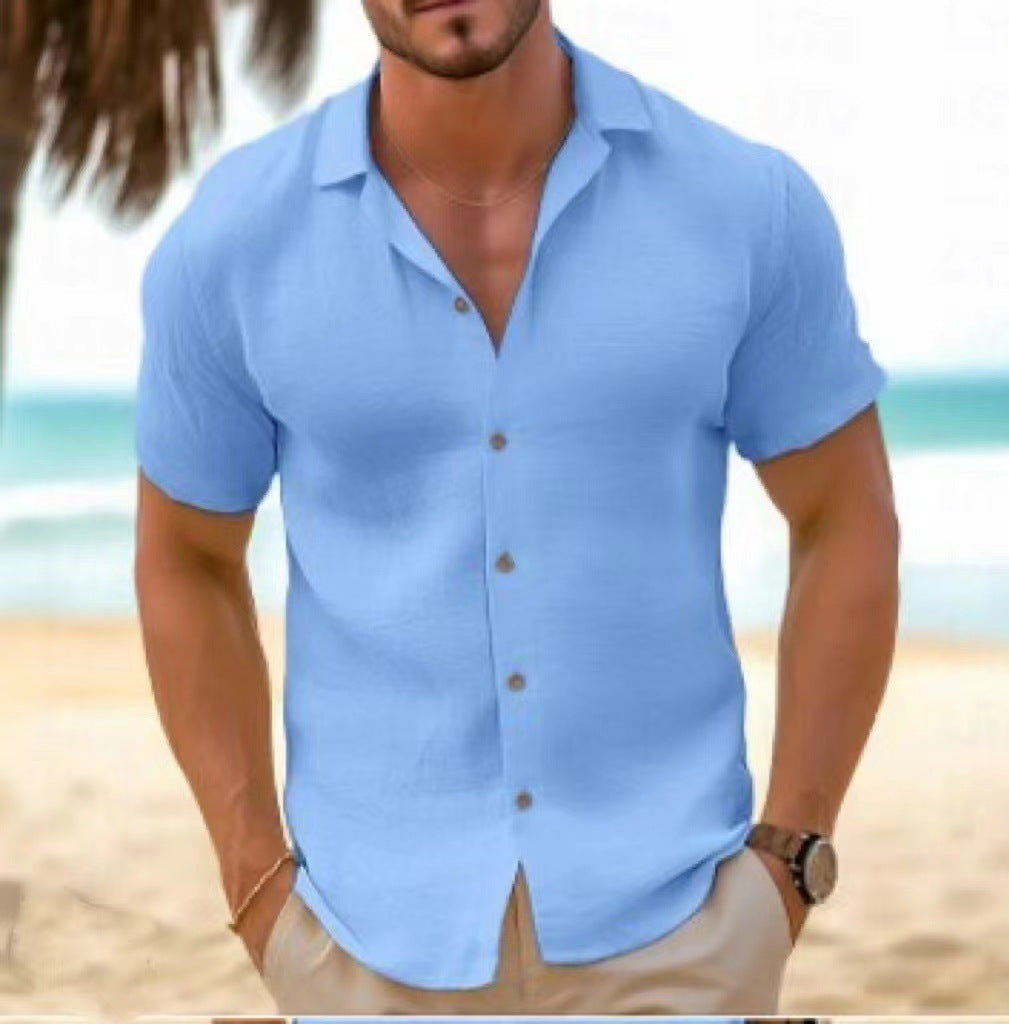 Men's Short-Sleeved Cotton Shirt with Textured Fabric Mune