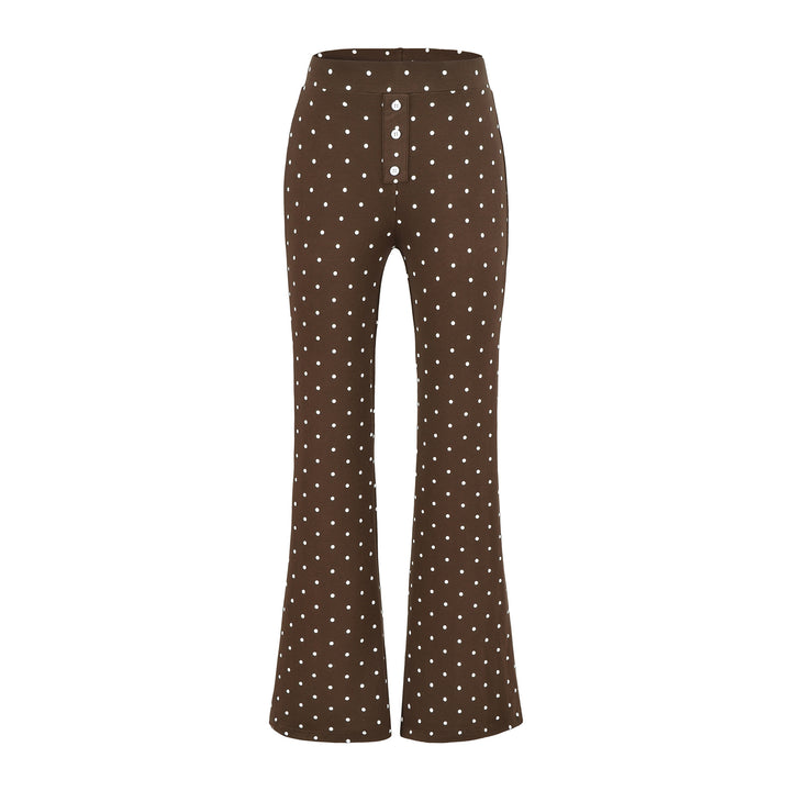 Women Two-Piece Stretch Jersey Lounge Set with Cropped Long Sleeve and High-Waist Flared Pants Mune Fashion