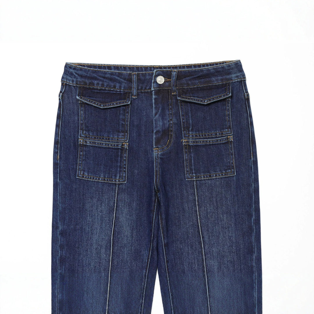 Women's wide high-waist jeans with patch pockets and crease Mune Fashion