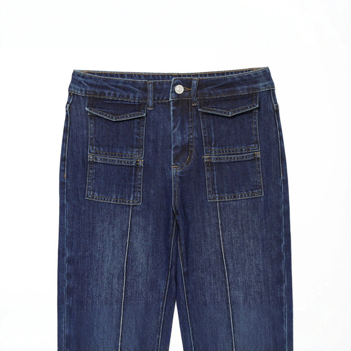 Women's wide high-waist jeans with patch pockets and crease Mune Fashion