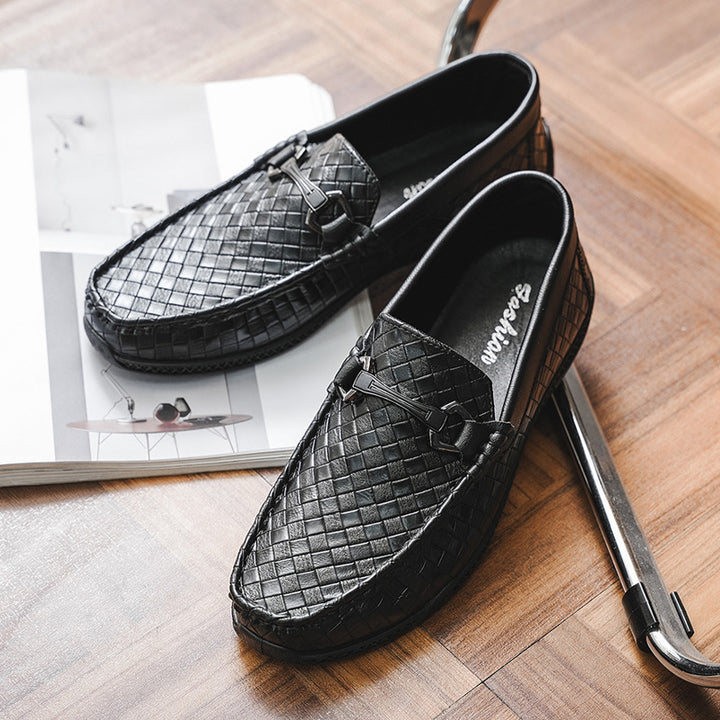 Men's Comfortable Moccasins Made of Woven Leather Mune Fashion