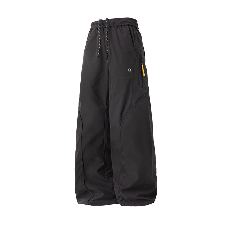 Unisex Wide Nylon Leisure Pants with Drawstring and Zipper Pocket Mune Fashion