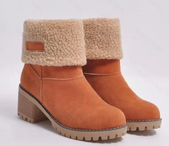 Women's Insulated Ankle Boots with Sheepskin Cuff and Textured Block Heel Mune Fashion