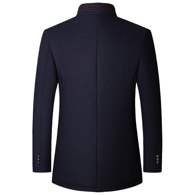 Men's wool coat with warm faux fur lining and stand-up collar Mune Fashion