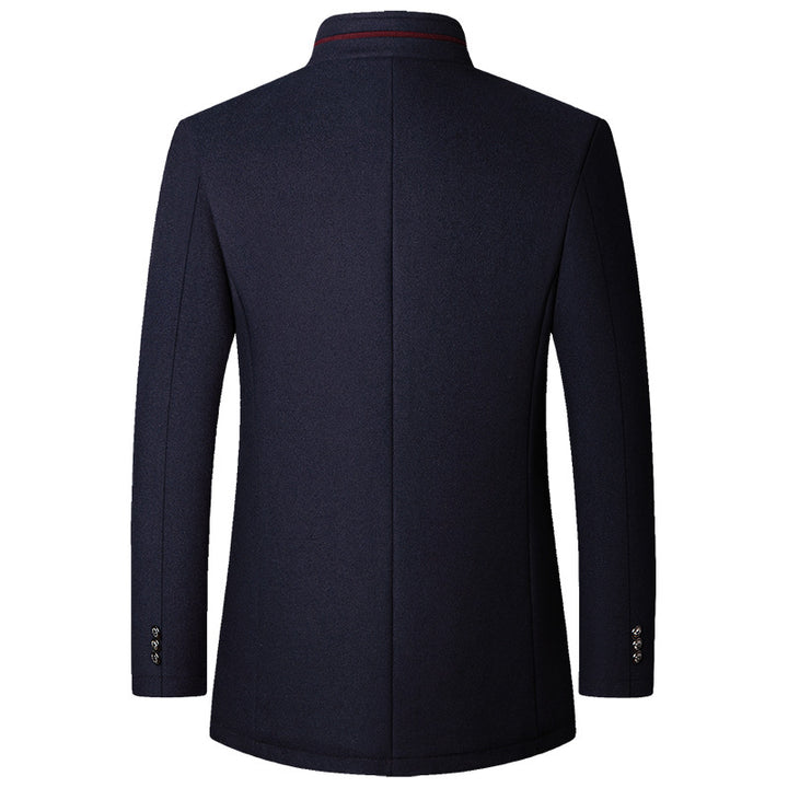 Men's wool coat with warm faux fur lining and stand-up collar Mune Fashion