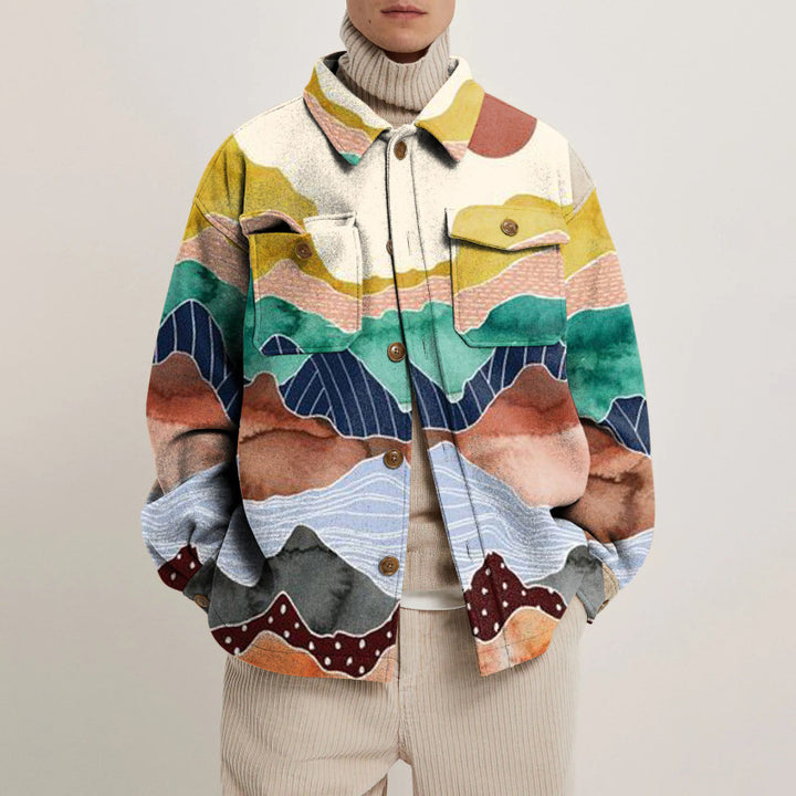 Women’s Oversized Wool-Look Shirt with Asymmetrical Bird Print and Flap Pocket Mune Fashion
