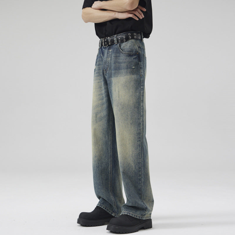 Men's Loose-Fit Vintage Denim Jeans in Straight Baggy Cut with Soft Fade Details Mune Fashion