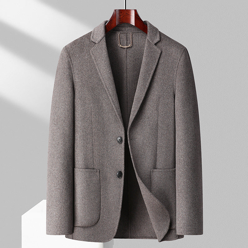 Men's Single-Breasted Wool Blend Blazer with Flap Pockets and Slim Silhouette Mune Fashion