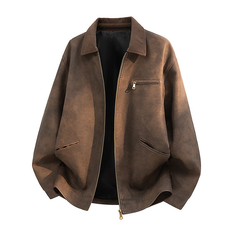 Men's Casual Faux Leather Jacket with Wide Collar Mune Fashion