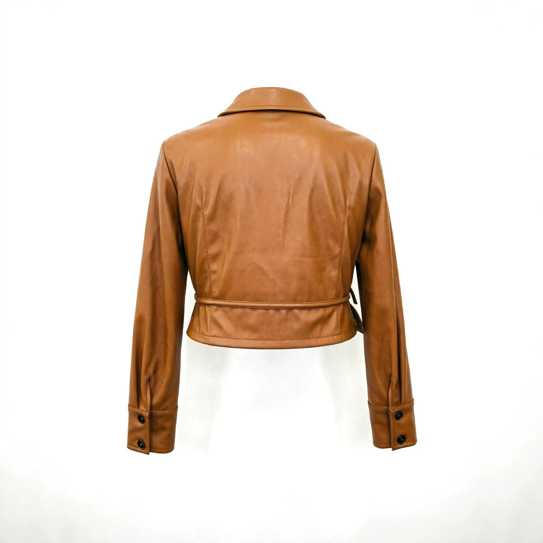 Women Elegant Wrap Blazer made of Faux Leather Mune Fashion