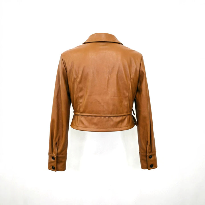 Women Elegant Wrap Blazer made of Faux Leather Mune Fashion