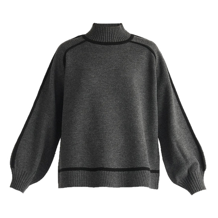 Women's turtleneck fine knit pullover with contrast piping and wide relax fit Mune Fashion