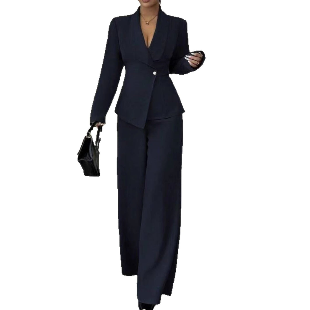 Women's tailored pantsuit set with asymmetrical blazer and wide-leg Mune Fashion