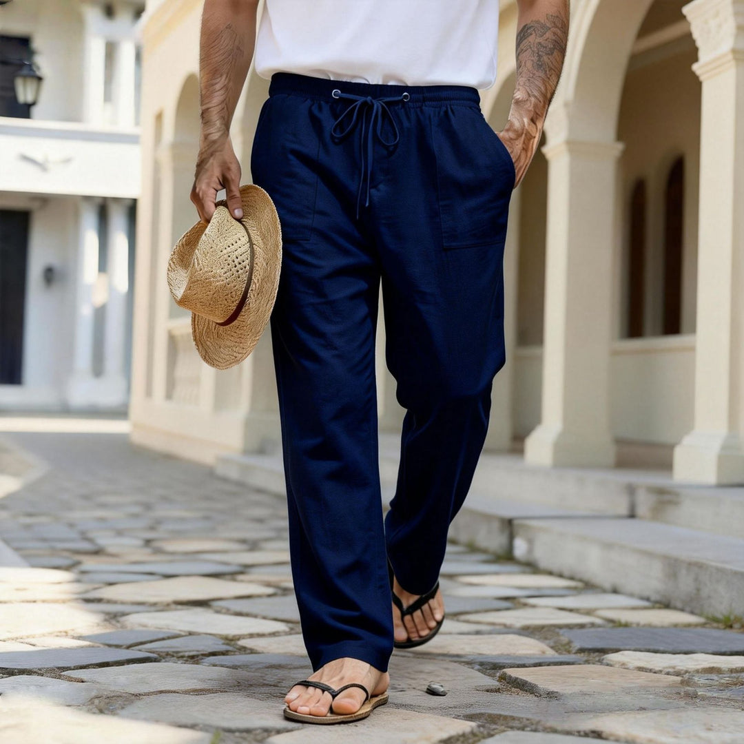 Men's lightweight linen pants with elastic waistband and drawstring Mune Fashion