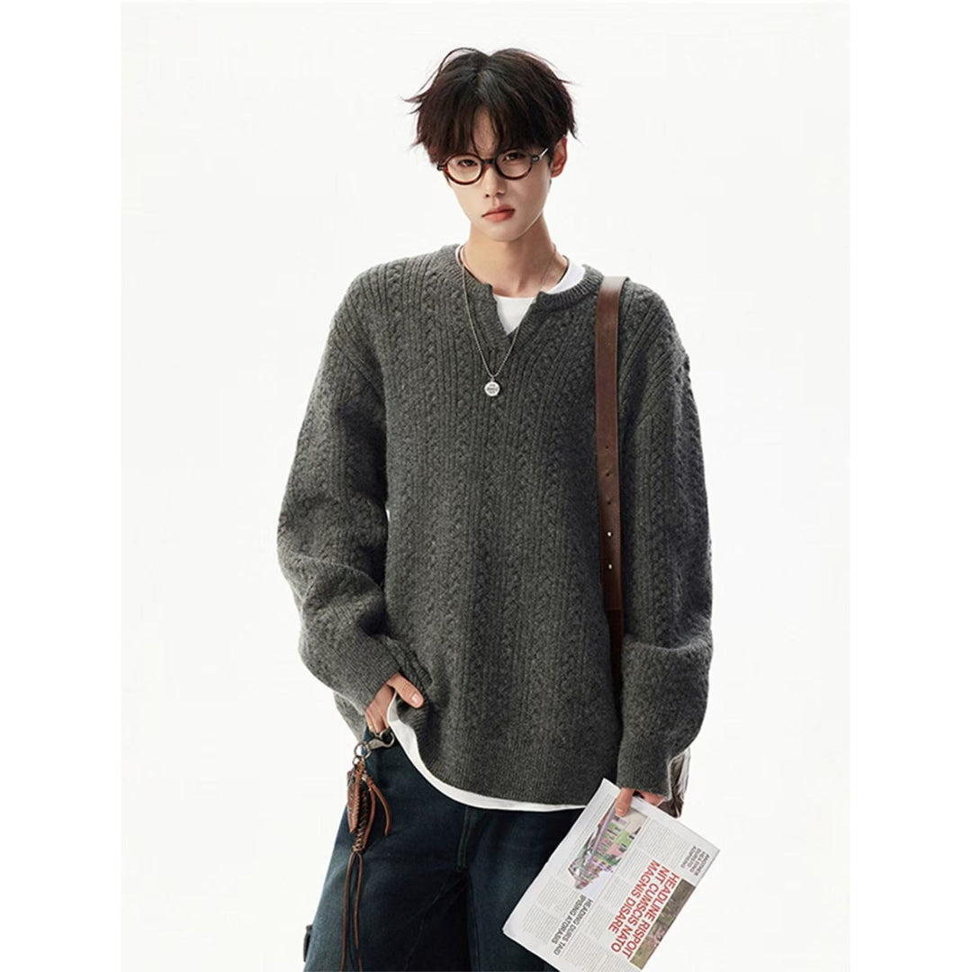 Men's chunky knit sweater with V-neck Mune Fashion