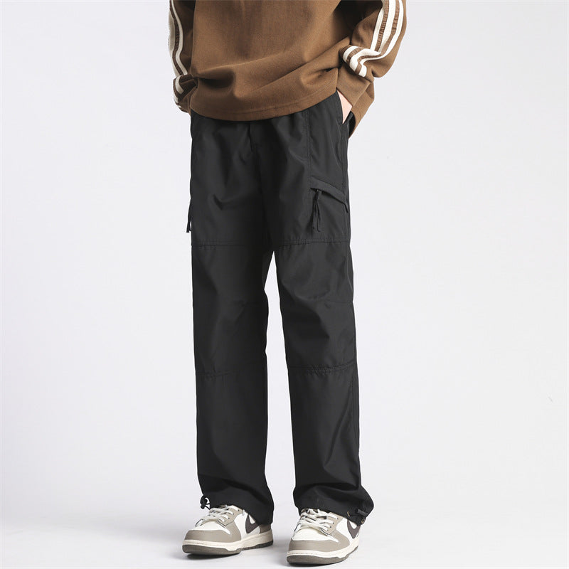 Men's Cargo Twill Pants with Elastic Waistband, Zipper Pockets and Drawstring Mune Fashion