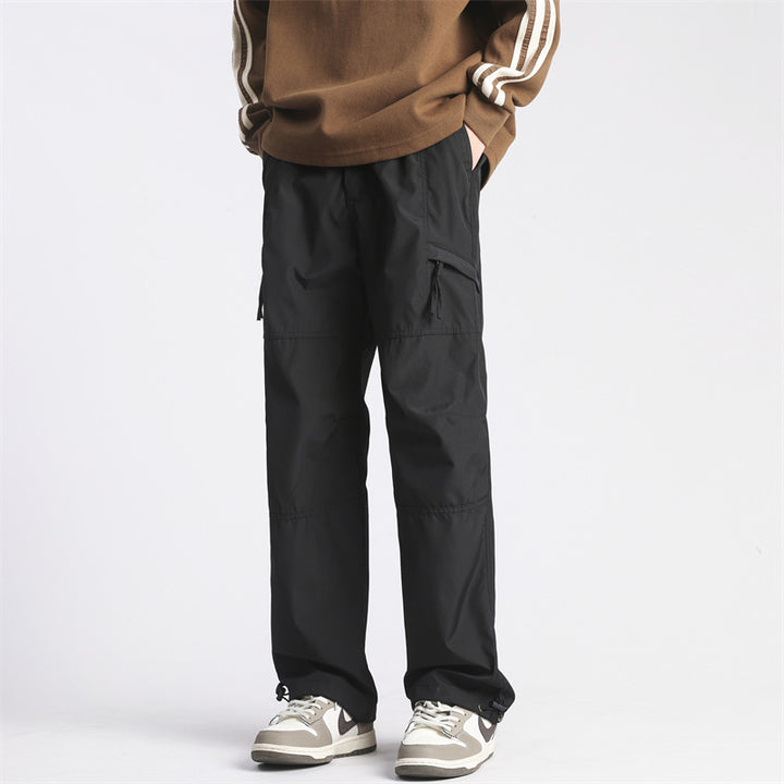 Men's Cargo Twill Pants with Elastic Waistband, Zipper Pockets and Drawstring Mune Fashion