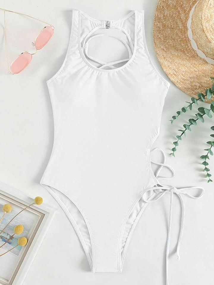 Women's one-piece swimsuit with modern cut-outs and side lacing details Mune Fashion
