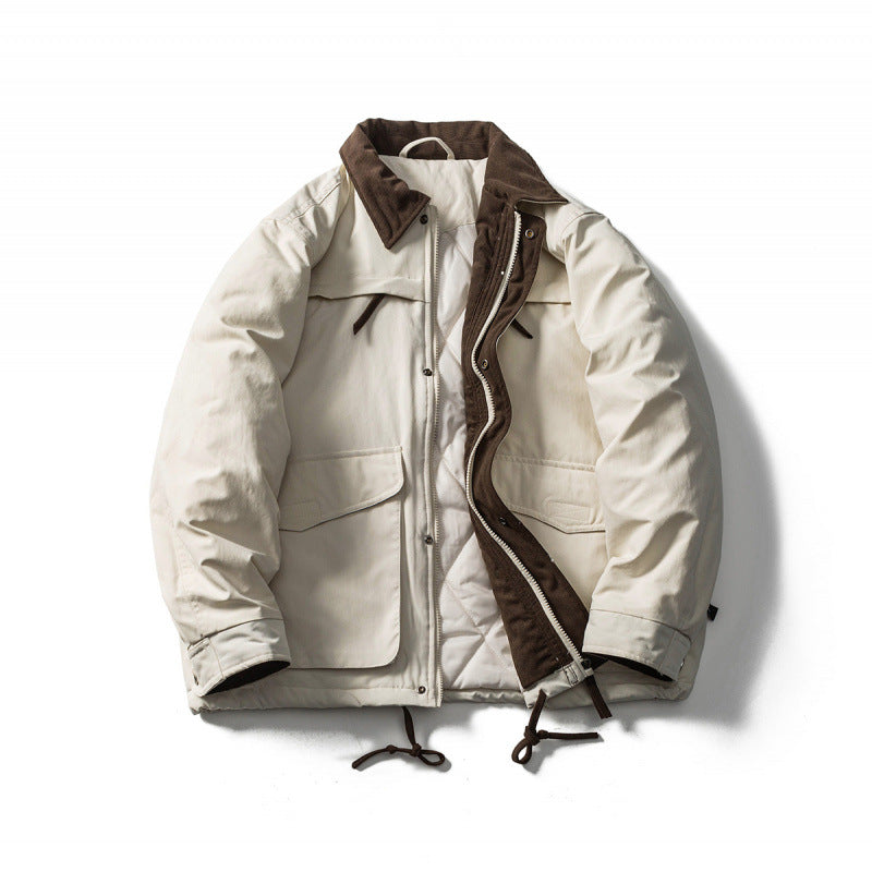 Unisex Padded Boxy Field Jacket with Cord Collar, Flap Pockets and Drawstring Mune Fashion