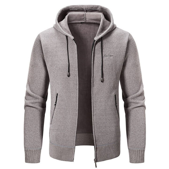 Men's knitted look zip jacket with teddy lining, hood, and concealed zip pockets Mune Fashion