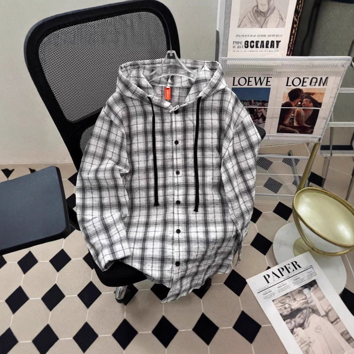 Women's URBAN CHECK HOODIE WITH BUTTON DETAILS Mune Fashion
