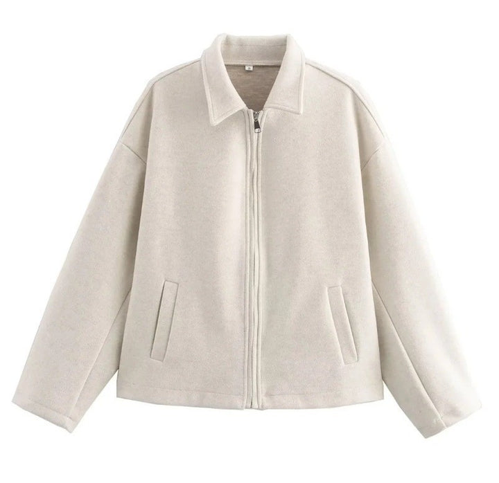 Women's short stylish wool blend bomber with shirt collar and hidden zipper Mune Fashion