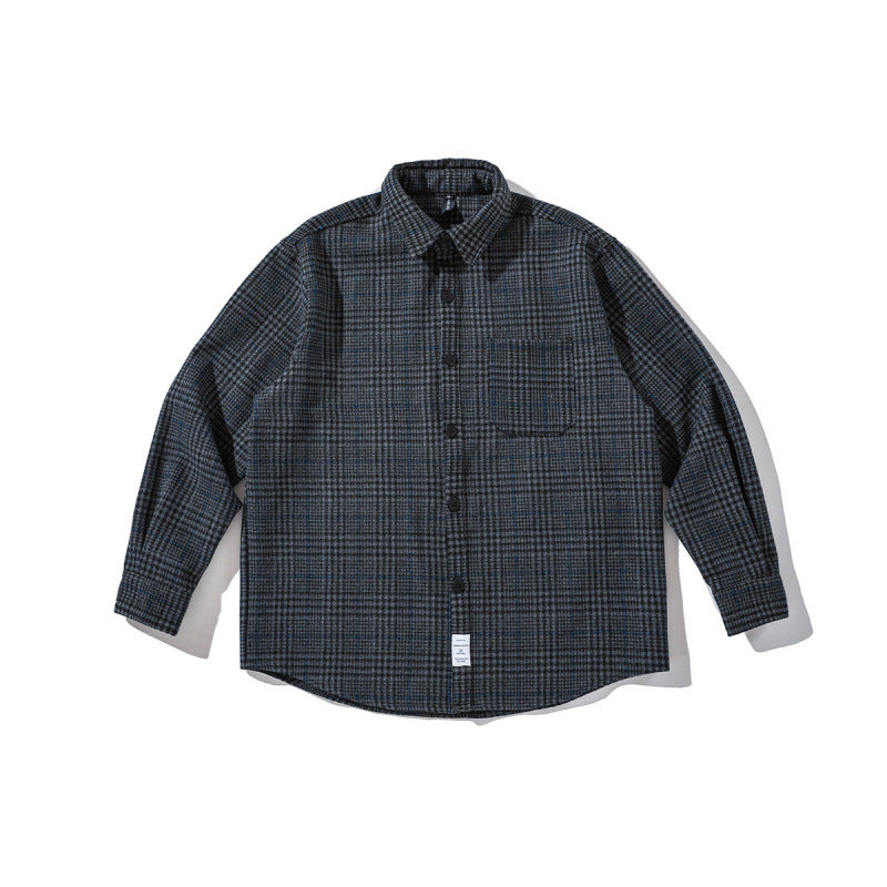 Unisex Boxy Overshirt made of wool blend with Glencheck, chest pocket and rounded hem Mune Fashion