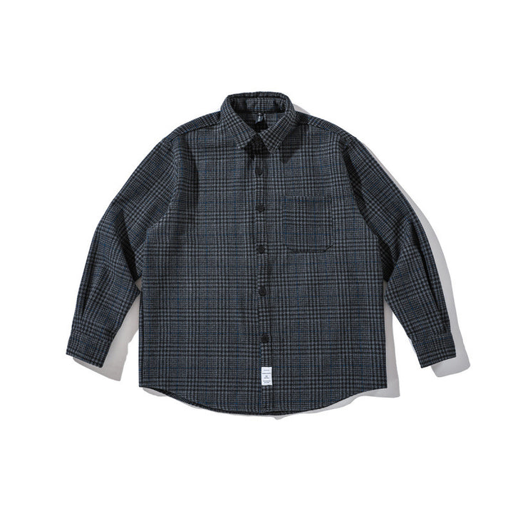 Unisex Boxy Overshirt made of wool blend with Glencheck, chest pocket and rounded hem Mune Fashion