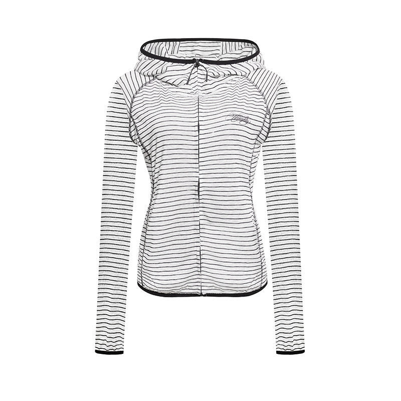 Women's Lightweight Hoodie Zip Jacket in Striped Look with Fitted Cut and Raglan Sleeves Mune Fashion