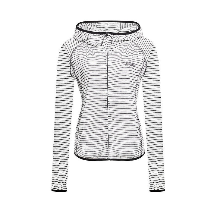 Women's Lightweight Hoodie Zip Jacket in Striped Look with Fitted Cut and Raglan Sleeves Mune Fashion