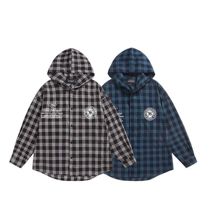 Unisex Checkered Flannel Hoodie Overshirt with Logo Embroidery and Oversize Cut Mune Fashion
