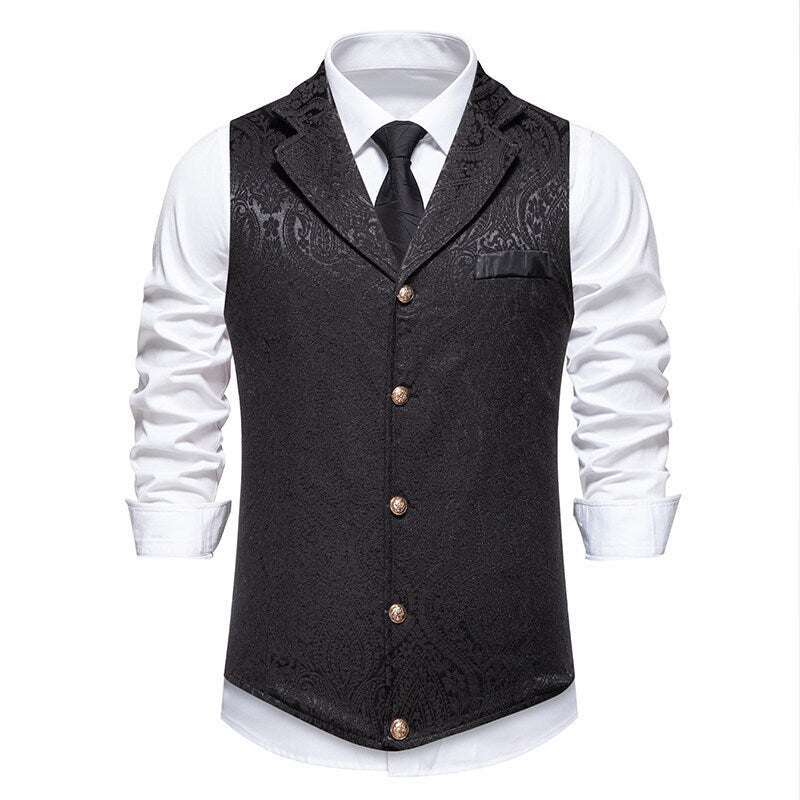 Men's Paisley Jacquard Waistcoat with Shawl Collar, Tailored Fit and Decorative Buttons Mune Fashion