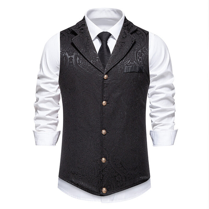 Men's Paisley Jacquard Waistcoat with Shawl Collar, Tailored Fit and Decorative Buttons Mune Fashion