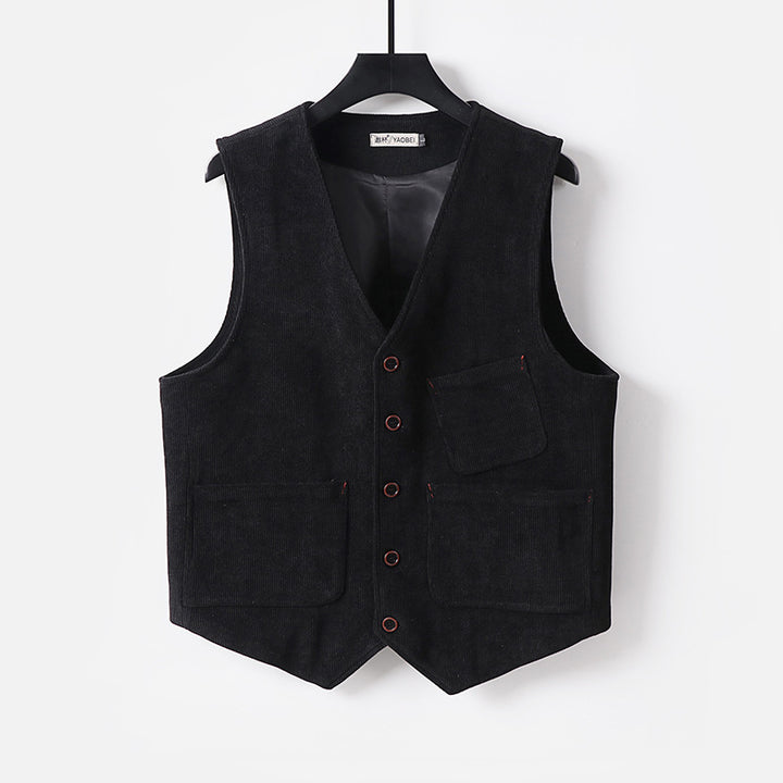 Men's cord waistcoat with V-neck, lightly padded and with patch pockets Mune Fashion