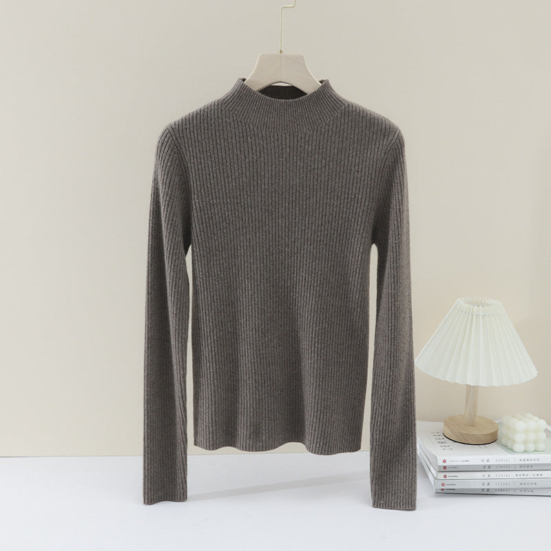 Women Fine Ribbed Stand Collar Sweater with Slim-Fit Silhouette Mune Fashion