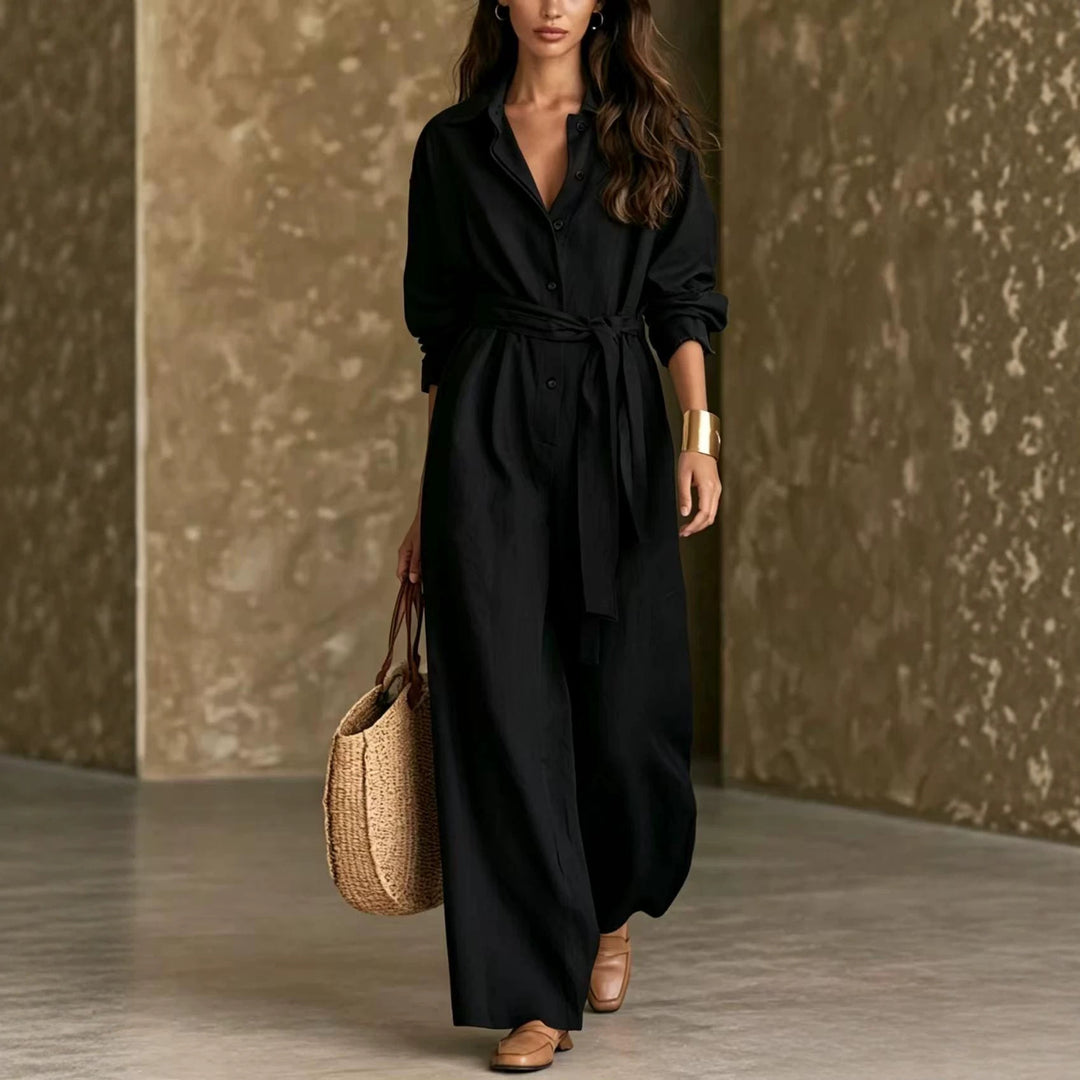 Ladies Elegant Shirt Dress with Waist Belt Mune Fashion
