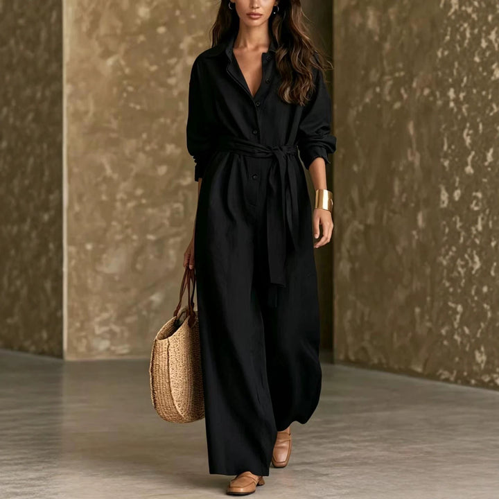 Ladies Elegant Shirt Dress with Waist Belt Mune Fashion