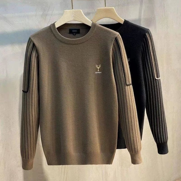 Men's sweater with striped ribbed sleeves and embroidered deer logo Mune Fashion