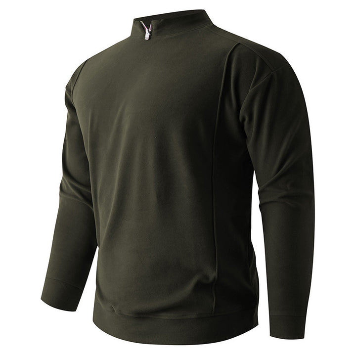 Men's Comfortable Stretch Half-Zip Sweater with Stand-Up Collar and Brushed Inner Lining Mune Fashion