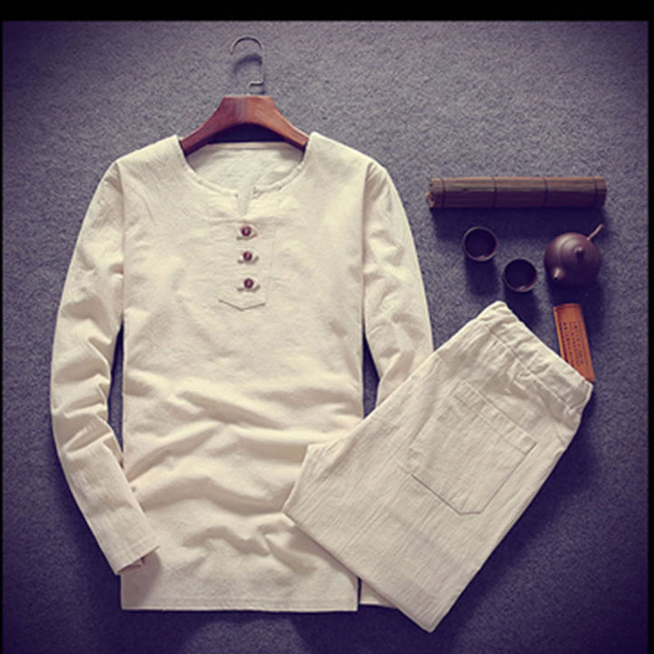 Men's Long Sleeve Henley Shirt with Stand Collar, Short Button Placket and Relaxed Fit Mune Fashion
