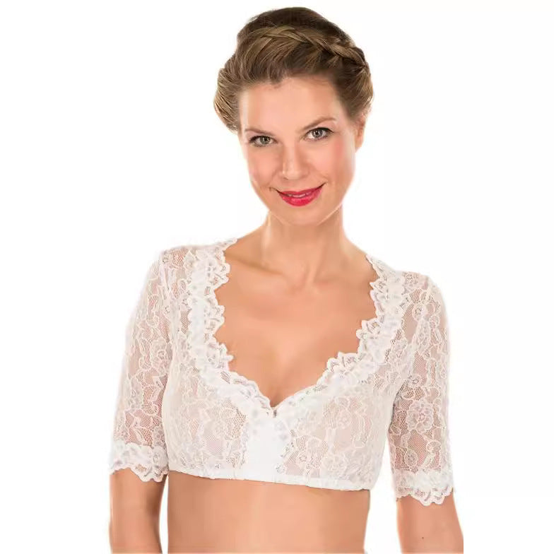 Women Lace Top Bralette with Deep V-Neck and Half-Length Sleeves Mune Fashion