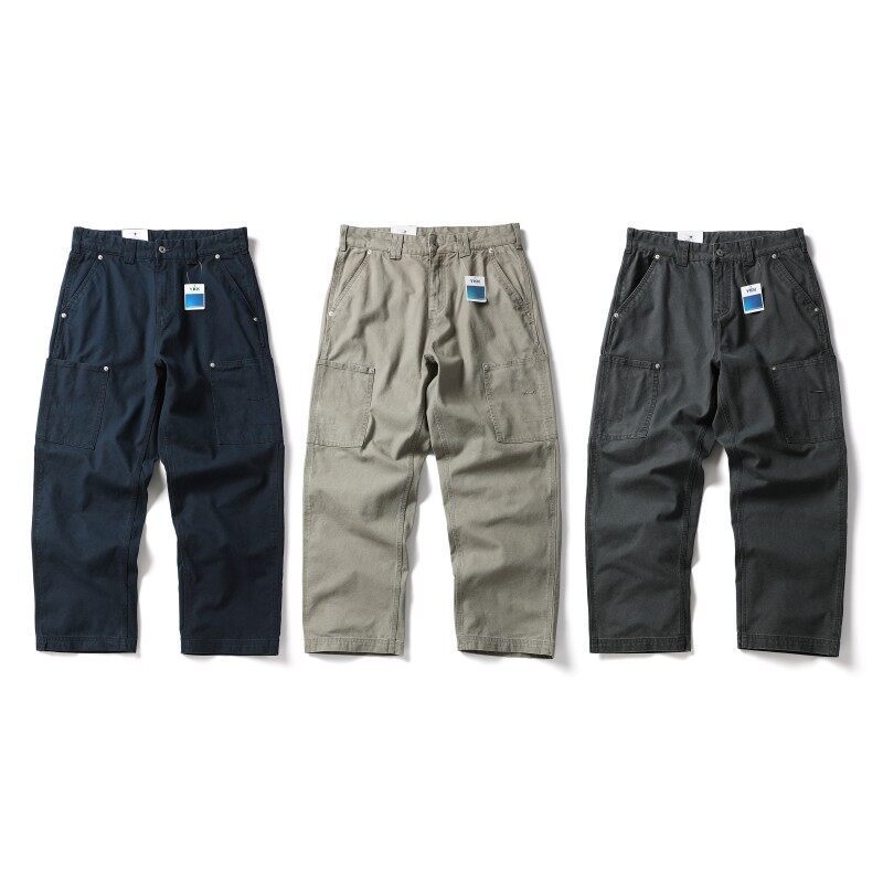 Men's Wide Canvas Cargo Pants with Large Patch Leg Pockets and Relaxed Baggy Cut Mune Fashion
