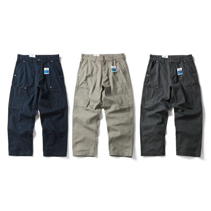 Men's Wide Canvas Cargo Pants with Large Patch Leg Pockets and Relaxed Baggy Cut Mune Fashion