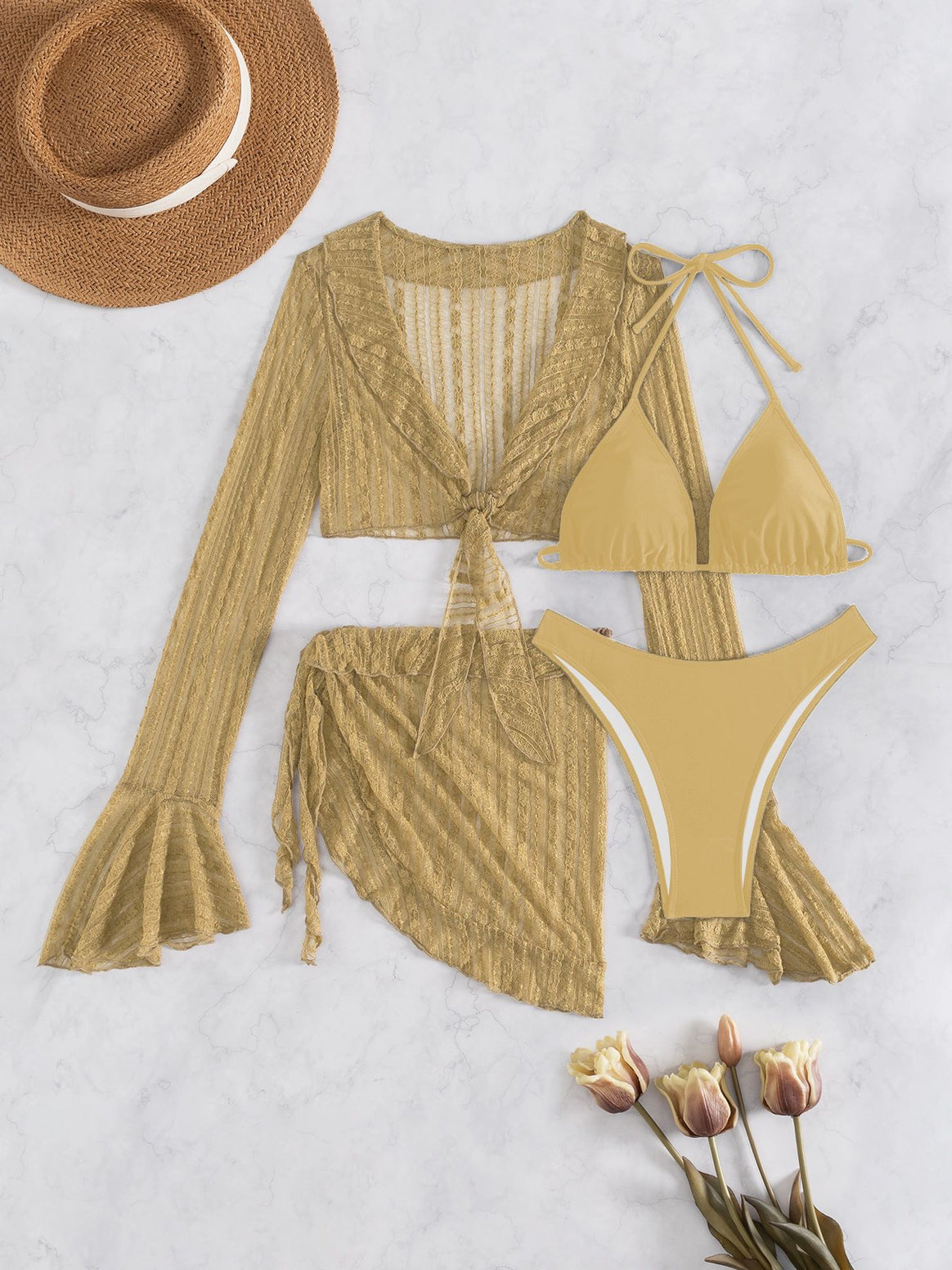 Women's Two-Piece Swimwear Set with Long-Sleeved Top and Playful Wrap Skirt Mune Fashion