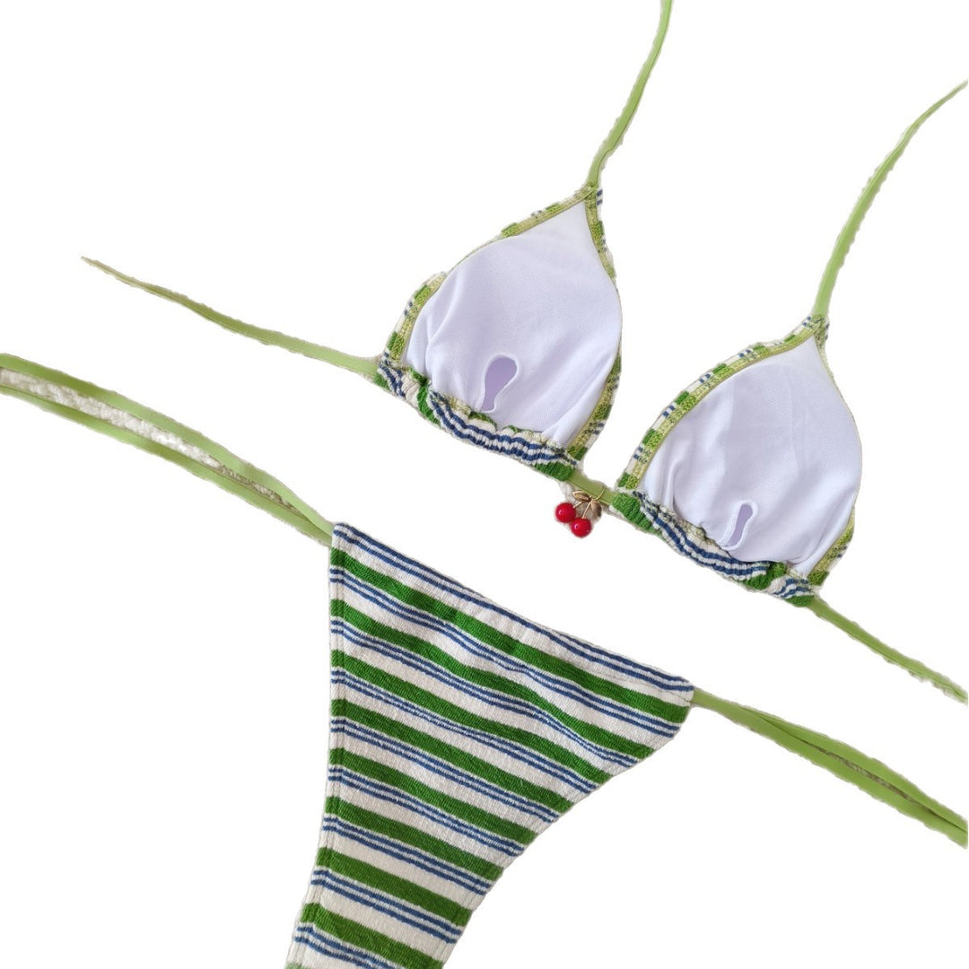 Women Triangle Bikini with playful stripe pattern Mune Fashion