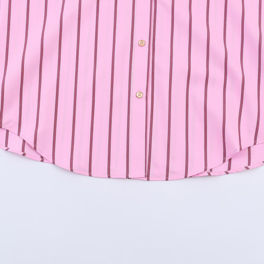 Women’s Oversize Shirt Blouse in Silk Look with Contrast Collar and Vertical Stripe Structure Mune Fashion