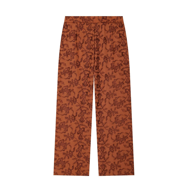 Women's Wide Jacquard Trousers with High Waist and Floral Pattern Mune Fashion